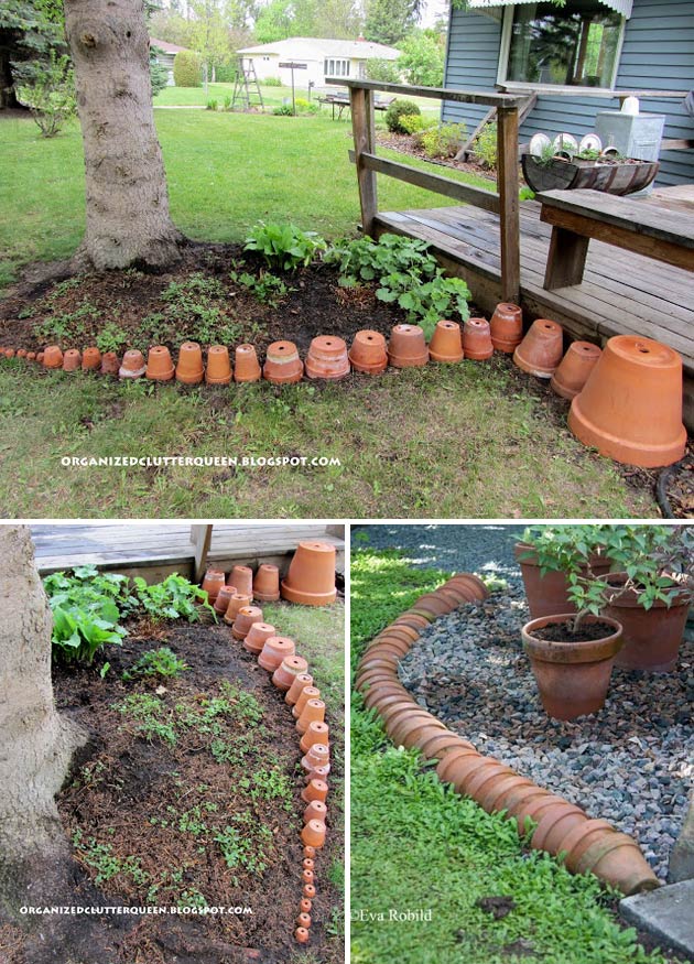 Terra Cotta Pots Fashioned Into A Garden Border