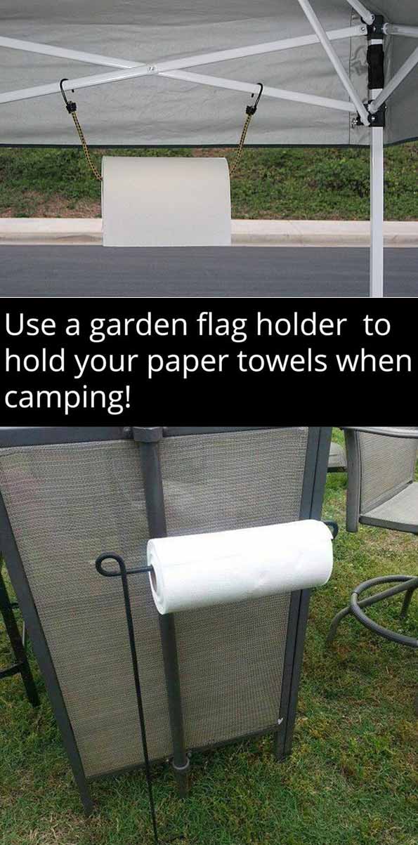 Use a flag holder to keep your paper towels when you're camping. :  r/lifehacks