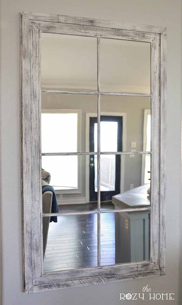 Distressed DIY French Windowpane Mirror